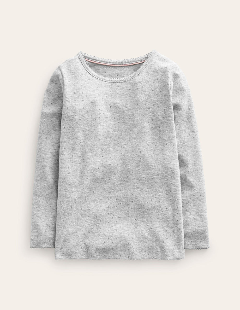 Long Sleeve Pointelle Top - Grey Marl
