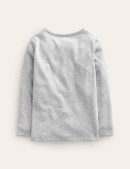 Long Sleeve Pointelle Top - Grey Marl