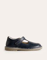 Leather T - bar Flats - Navy