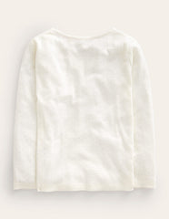 Long Sleeve Pointelle Top - Soft Ivory