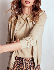 Eva Cashmere Crew Cardigan - Chinchilla Melange