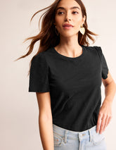 Cotton Puff Sleeve T-shirt - Black