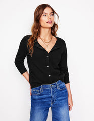 Eva Cashmere Crew Cardigan - Black