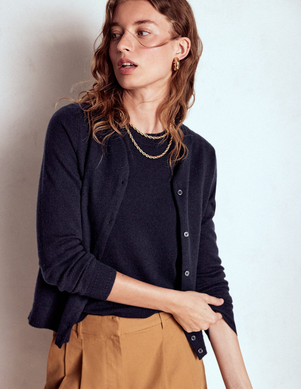 Eva Cashmere Crew Cardigan - Navy