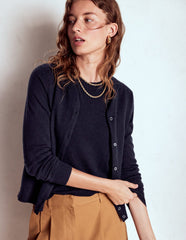 Eva Cashmere Crew Cardigan - Navy