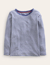 Long Sleeve Pointelle Top - Starboard Blue/Soft Ivory