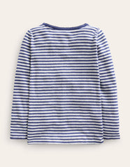 Long Sleeve Pointelle Top - Starboard Blue/Soft Ivory
