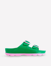 Lyla Double Buckle Sliders - Rich Emerald/Soft Pink