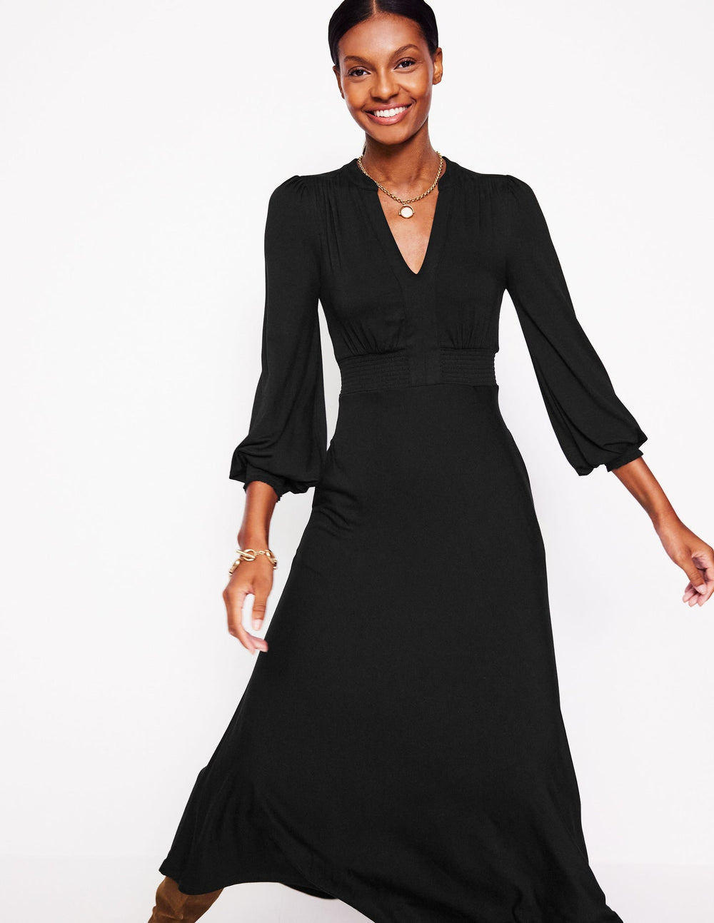 Ivy Smocked Midi Dress - Black