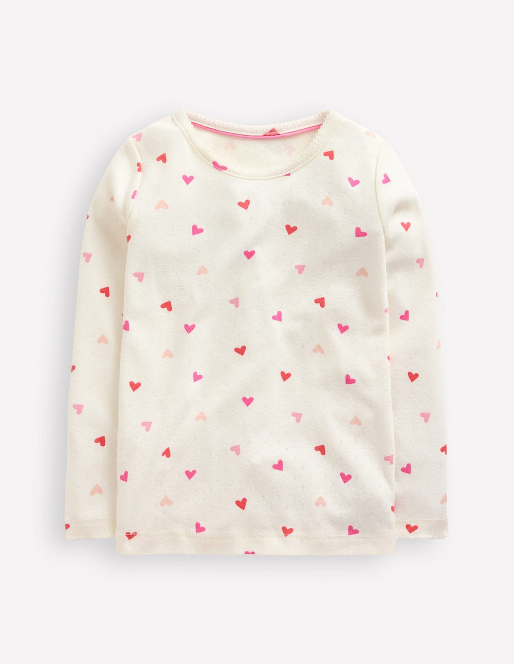 Long Sleeve Pointelle Top - Soft Ivory Hearts