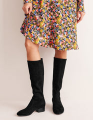 Flat Stretch Knee Boots - Black