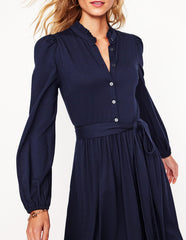 Willow Frill Short Shirt Dress - Navy