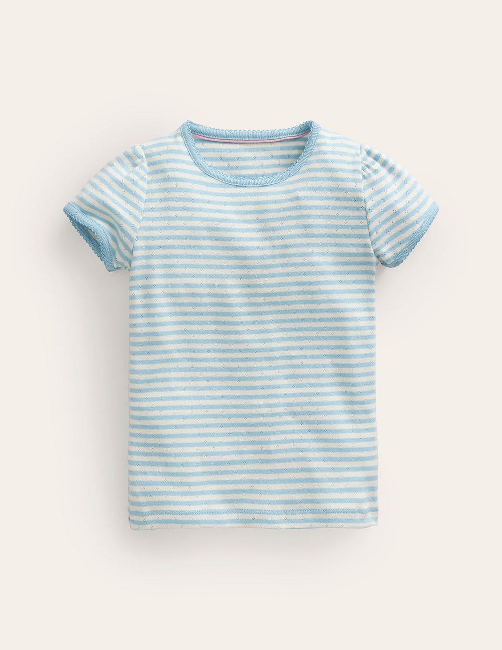 Short Sleeve Pointelle Top - Light Celeste Blue/Soft Ivory
