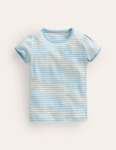 Short Sleeve Pointelle Top - Light Celeste Blue/Soft Ivory