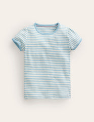 Short Sleeve Pointelle Top - Light Celeste Blue/Soft Ivory