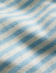 Short Sleeve Pointelle Top - Light Celeste Blue/Soft Ivory