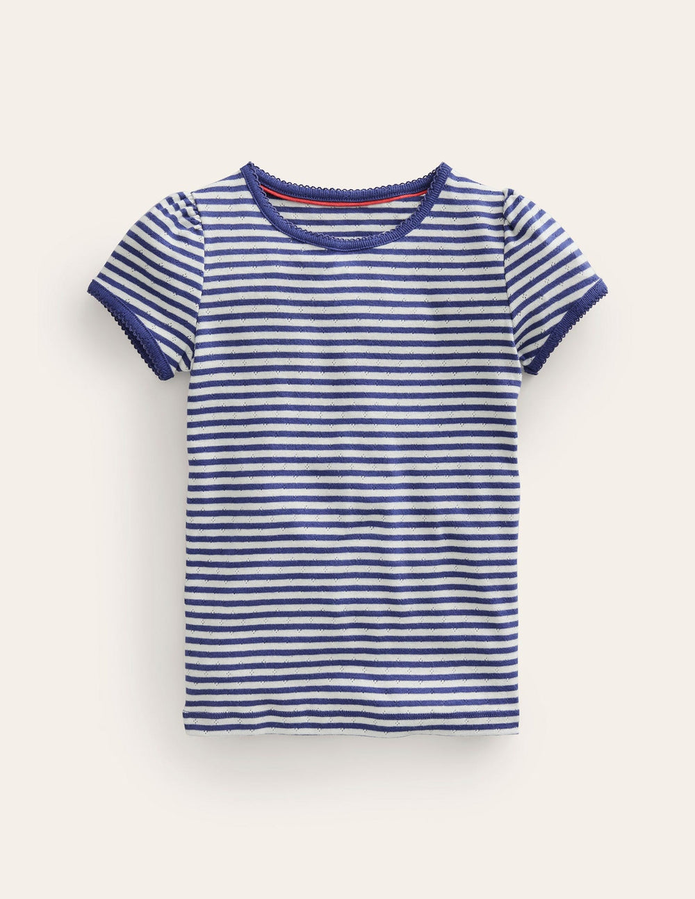 Short Sleeve Pointelle Top - Soft Ivory/Starboard Blue