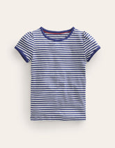 Short Sleeve Pointelle Top - Soft Ivory/Starboard Blue
