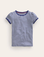 Short Sleeve Pointelle Top - Soft Ivory/Starboard Blue