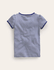 Short Sleeve Pointelle Top - Soft Ivory/Starboard Blue