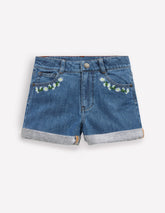 Denim Shorts - Vintage Embroidered Daisy