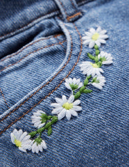 Denim Shorts - Vintage Embroidered Daisy
