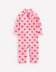 Printed Sun Safe Surfsuit - Bubblegum Pink Heart Stripe