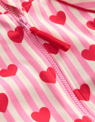 Printed Sun Safe Surfsuit - Bubblegum Pink Heart Stripe
