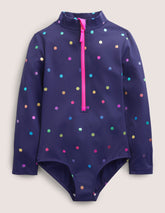 Long - Sleeved Swimsuit - Navy Rainbow Confetti Spot