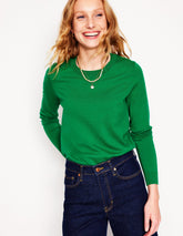 Emilia Cotton Crew Sweater - Rich Emerald