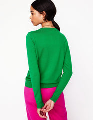 Emilia Cotton Crew Cardigan - Rich Emerald