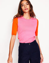 Emilia Cotton Crew T-shirt - Pink Rose / Firecracker Red