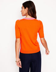 Emilia Cotton Crew T-shirt - Pink Rose / Firecracker Red