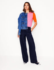 Emilia Cotton Crew T-shirt - Pink Rose / Firecracker Red