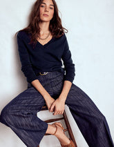Emilia Cotton V Neck Sweater - Navy