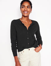 Emilia Cotton Crew Cardigan - Black