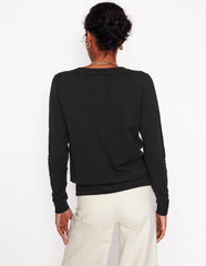 Emilia Cotton Crew Cardigan - Black