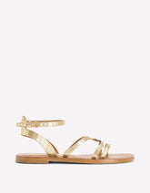 Casual Flat Sandal - Gold Woven Leather