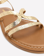 Casual Flat Sandal - Gold Woven Leather