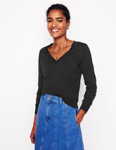 Emilia Cotton V Neck Sweater - Black