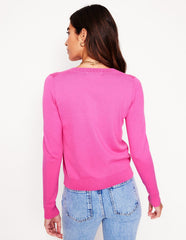 Emilia Cotton Crew Cardigan - Tickled Pink