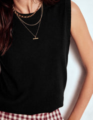 Emilia Cotton Crew Neck Vest - Black