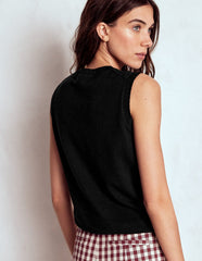 Emilia Cotton Crew Neck Vest - Black