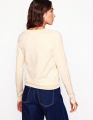 Emilia Cotton V Neck Sweater - Warm Ivory