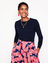 Emilia Cotton Crew Sweater - Navy
