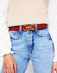 Iris Snaffle - Trim Leather Belt - RED