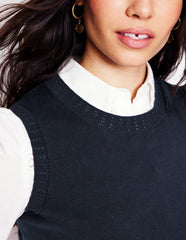 Emilia Cotton Crew Neck Vest - Navy