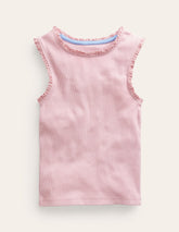 Ribbed Lace Trim Tank Top - French Pink