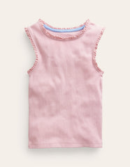 Ribbed Lace Trim Tank Top - French Pink