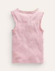 Ribbed Lace Trim Tank Top - French Pink